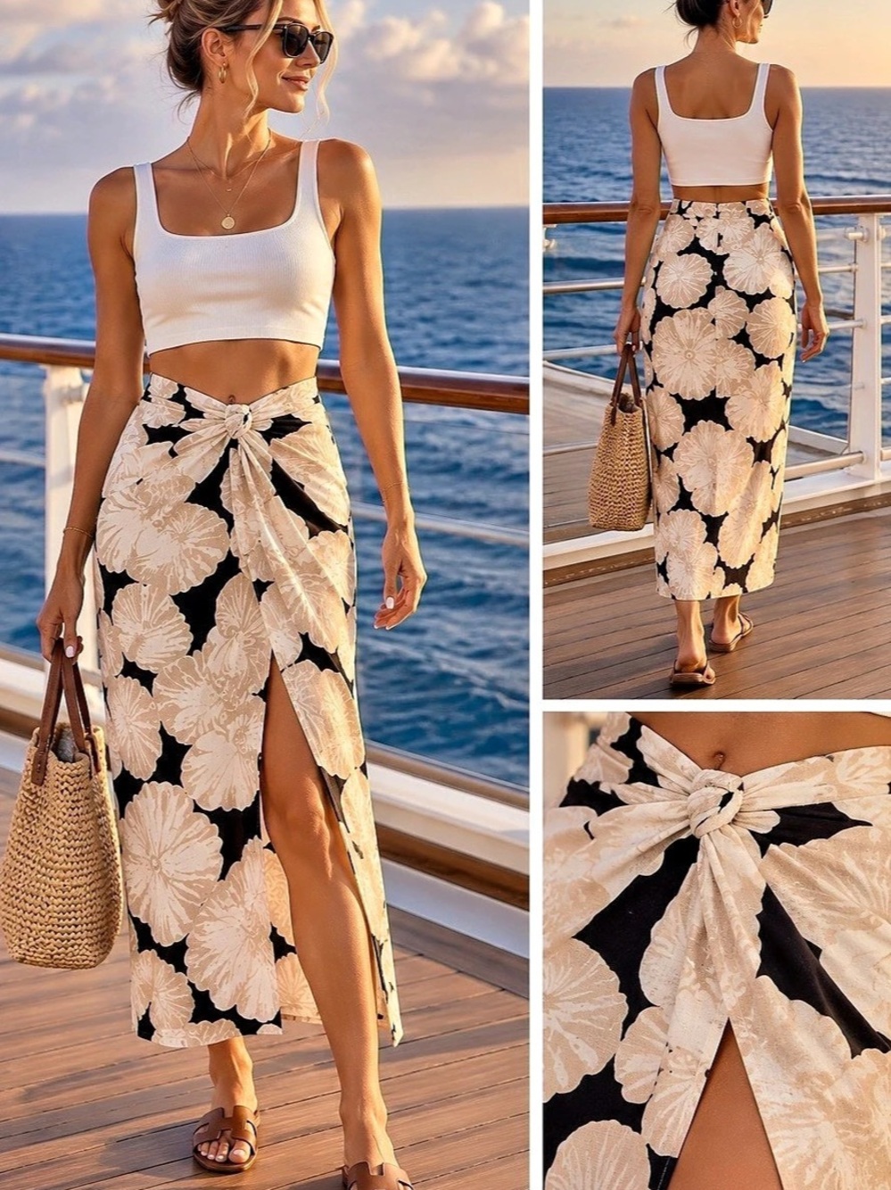 H&M Floral Linen Slit Skirt Black & Cream Shells
US 4